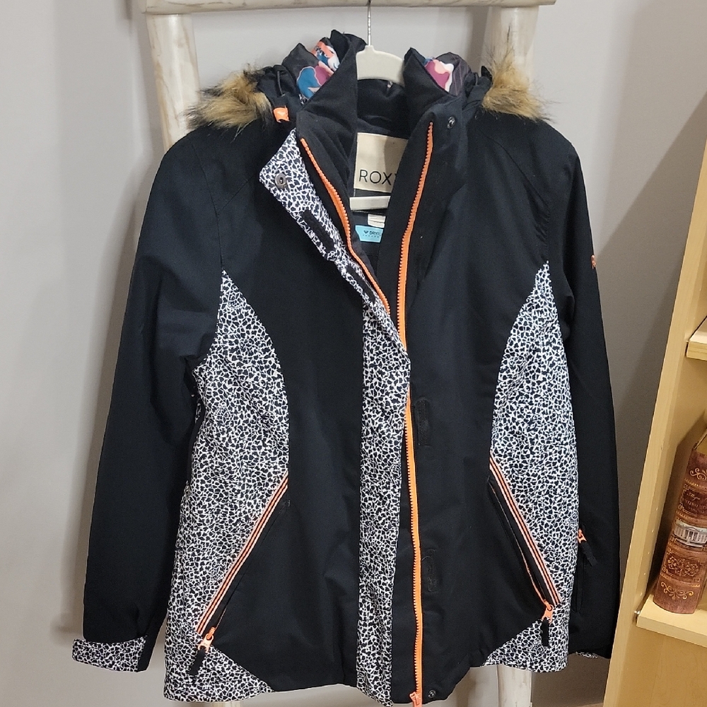 Roxy Black and White Jacket with Orange Trim